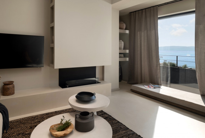 LIVING AREA & KITCHEN, Luxauthentic villa SALT/STONE with pool in Dalmatia - Croatia Mimice