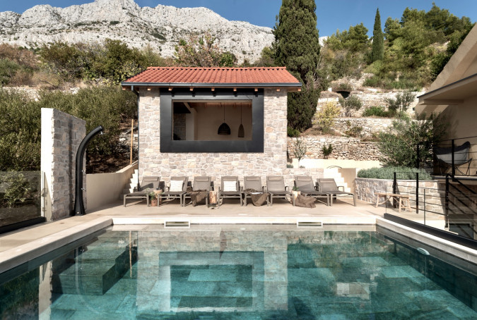 POOL AREA & OUTDOOR KITCHEN, Luxauthentic villa SALT/STONE with pool in Dalmatia - Croatia Mimice
